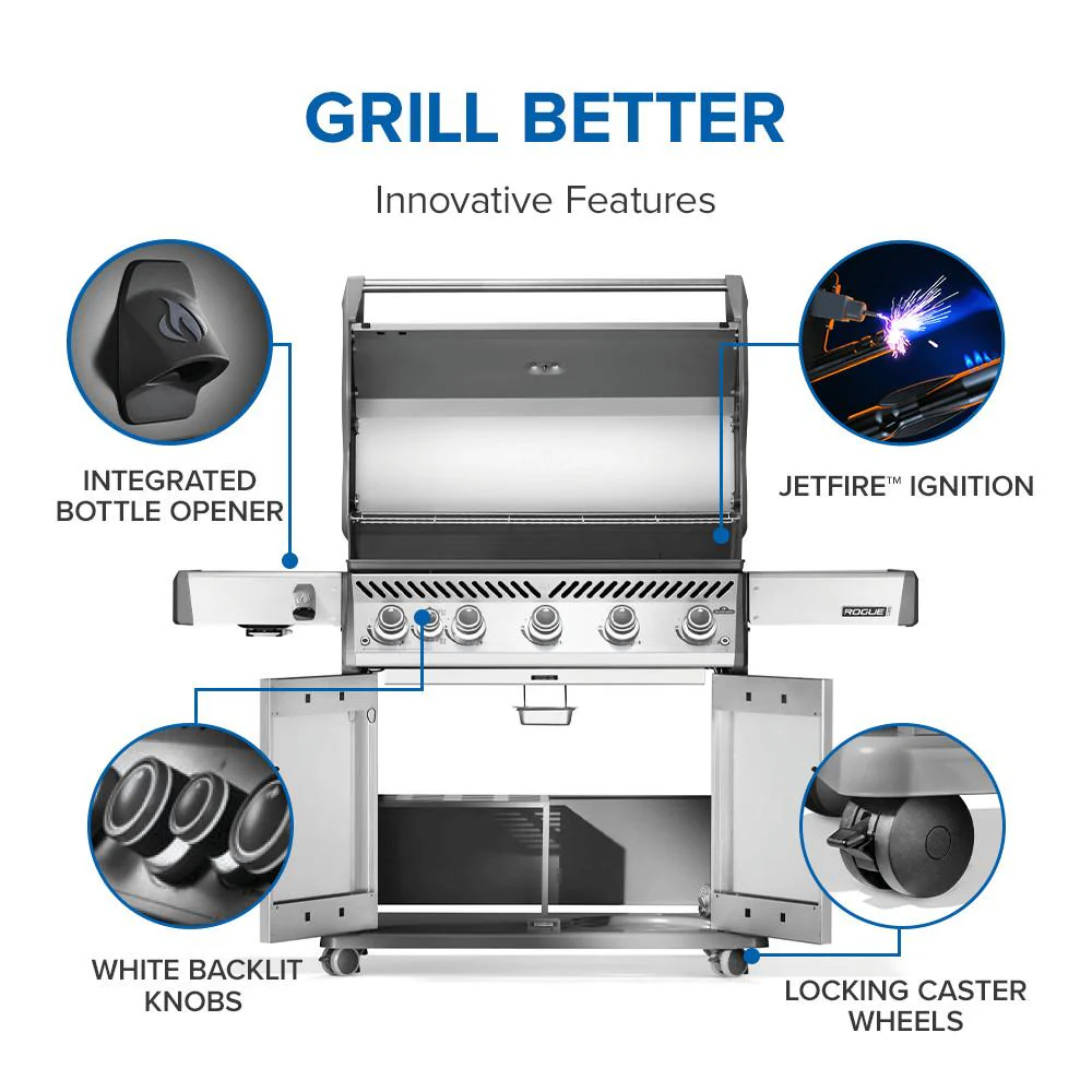 NAPOLEON BBQ RP625SIBPSS2 Rogue PRO 625 SIB with Infrared Side Burner , Propane in Stainless Steel - Image 5