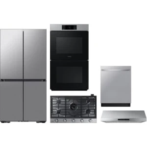 Samsung 5-Piece Package RF23DB9600QL 36 Smart Counter-Depth 4-Door Flex™ French-Door Refrigerator wi and NA36N7755TS 36 Cooktop and NK36N7000US 36 Under Cabinet Hood and NV51CG700DSR 30 Electric Double Wall Oven and DW80B7071US 24 Dishwasher