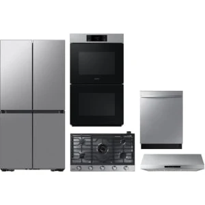 Samsung 5-Piece Package RF23DB9600QL 36 Smart Counter-Depth 4-Door Flex™ French-Door Refrigerator wi and NA36N7755TS 36 Cooktop and NK36N7000US 36 Under Cabinet Hood and NV51CG700DSR 30 Electric Double Wall Oven and DW80CG4051SR 24 Integrated Dishwasher