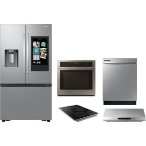Samsung 5-Piece Package RF32CG5900SR 36 Smart 3-Door French-Door Refrigerator and NV51T5511SS 30 Single Wall Oven and NZ30K7570RS 30 Electric Cooktop and DW80CG4021SR 24 Integrated Dishwasher and NK30N7000US 30 Under Cabinet Smart Range Hood