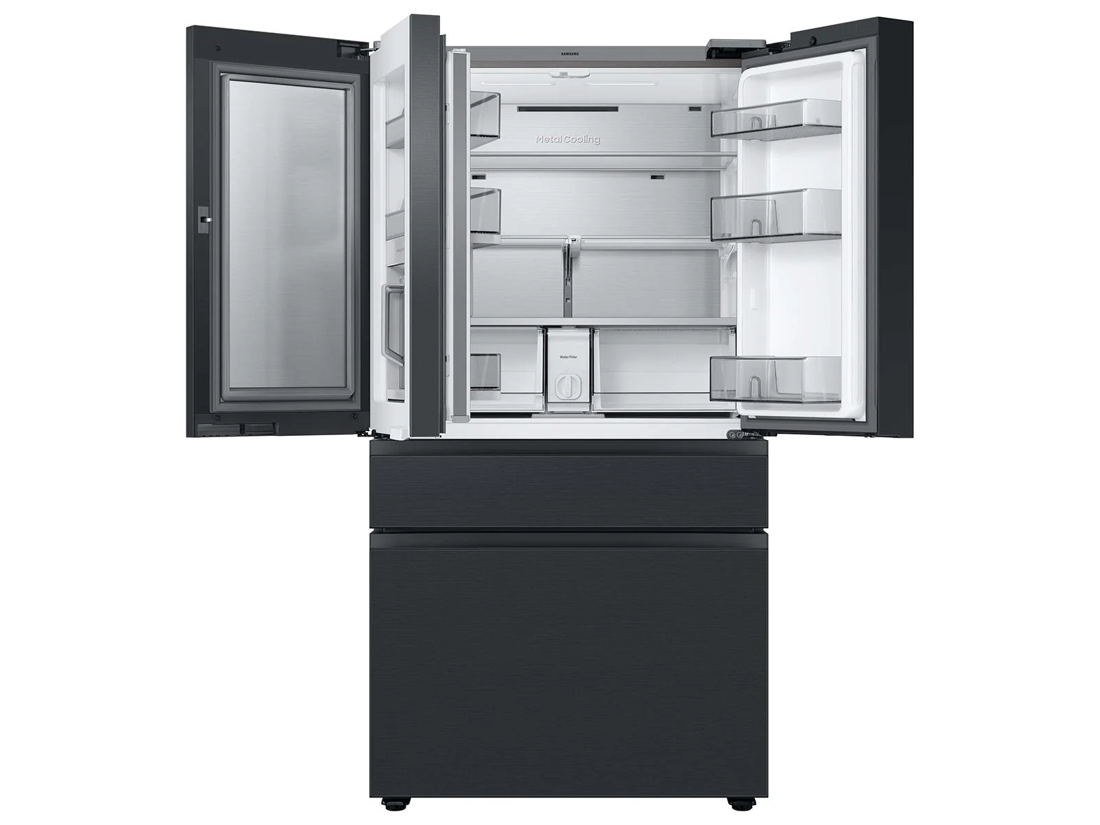 SAMSUNG RF23BB89008M Bespoke 4-Door French Door Refrigerator (23 cu. ft.) - with Top Left and Family Hub™ Panel in Charcoal Glass - and Matte Black Steel Middle and Bottom Panels in Stainless Steel - Image 11