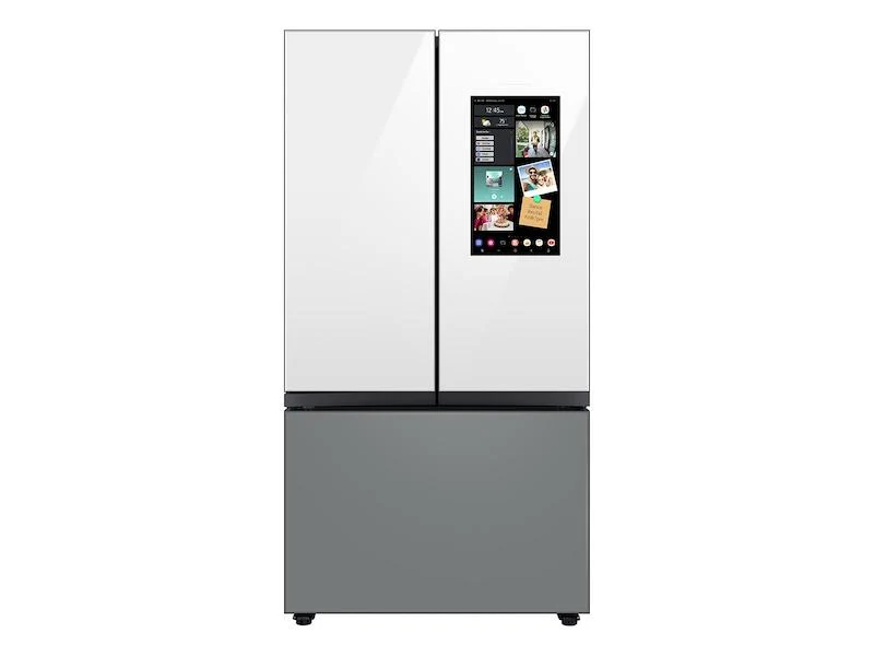SAMSUNG RF24BB69006M Bespoke 3-Door French Door Refrigerator (24 cu. ft.) - with Top Left and Family Hub™ Panel in White Glass - and Matte Grey Glass Bottom Door Panel Gray