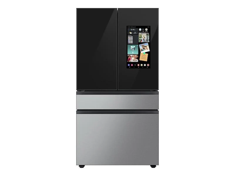 SAMSUNG RF29BB8900QK Bespoke 4-Door French Door Refrigerator (29 cu. ft.) - in Charcoal Glass Top and Family Hub™ Panels with in Stainless Steel Middle and Bottom Panels Black On Stainless