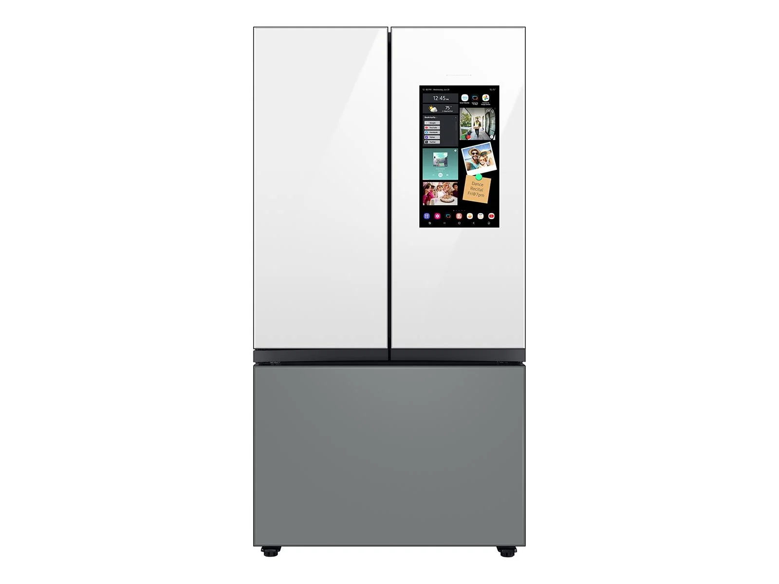 SAMSUNG RF30BB69006M Bespoke 3-Door French Door Refrigerator (30 cu. ft.) - with Top Left and Family Hub™ Panel in White Glass - and Matte Grey Glass Bottom Door Panel Gray
