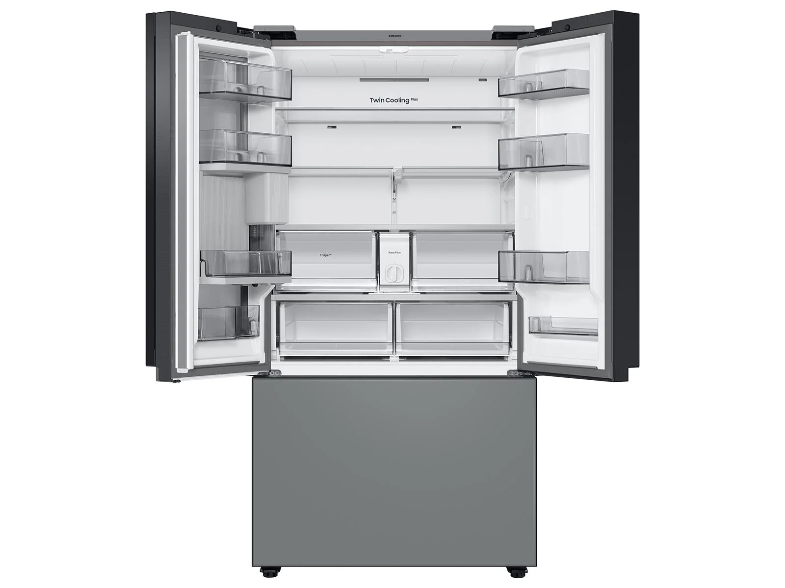 SAMSUNG RF30BB69006M Bespoke 3-Door French Door Refrigerator (30 cu. ft.) - with Top Left and Family Hub™ Panel in White Glass - and Matte Grey Glass Bottom Door Panel Gray - Image 10