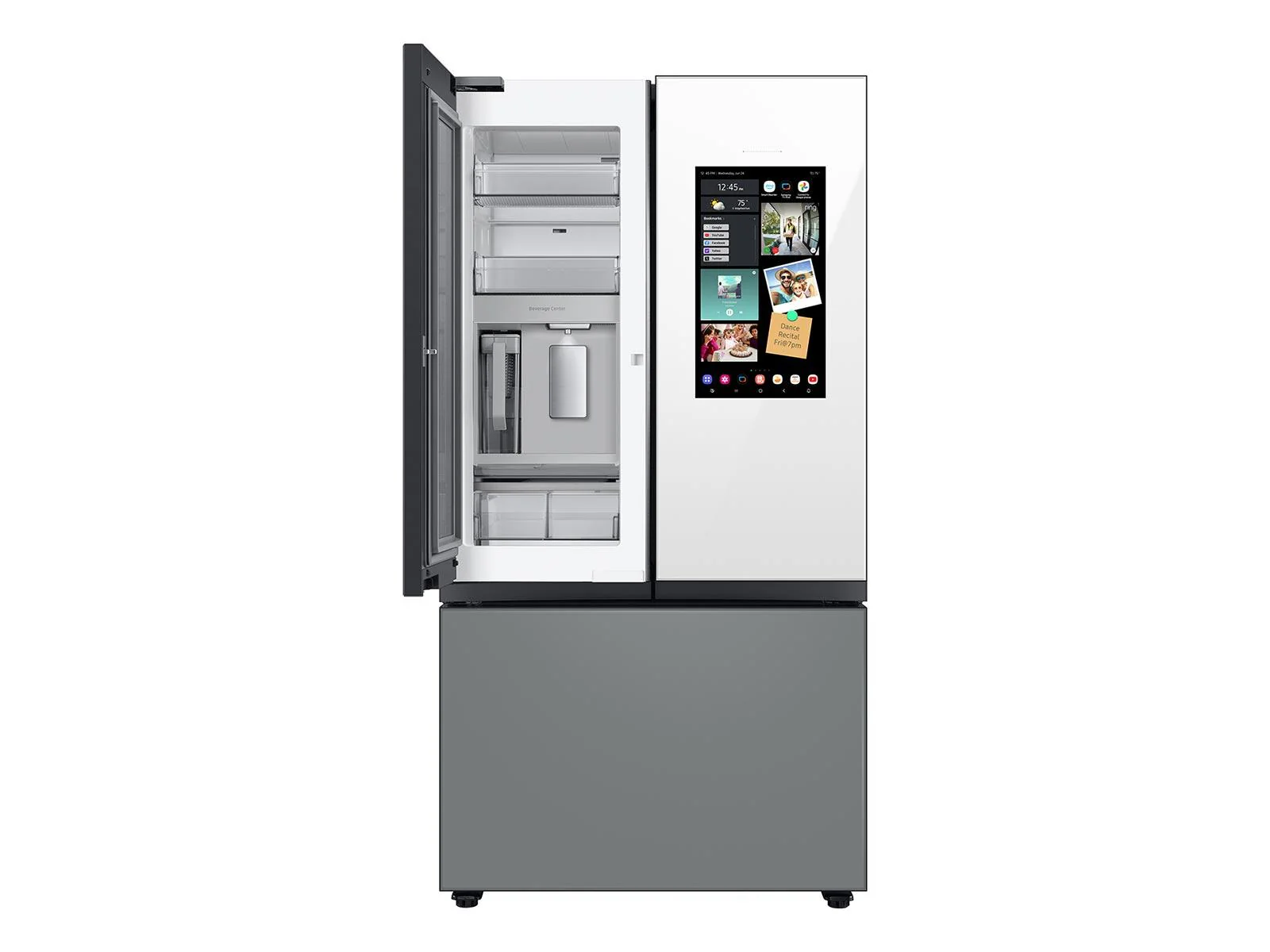 SAMSUNG RF30BB69006M Bespoke 3-Door French Door Refrigerator (30 cu. ft.) - with Top Left and Family Hub™ Panel in White Glass - and Matte Grey Glass Bottom Door Panel Gray - Image 12