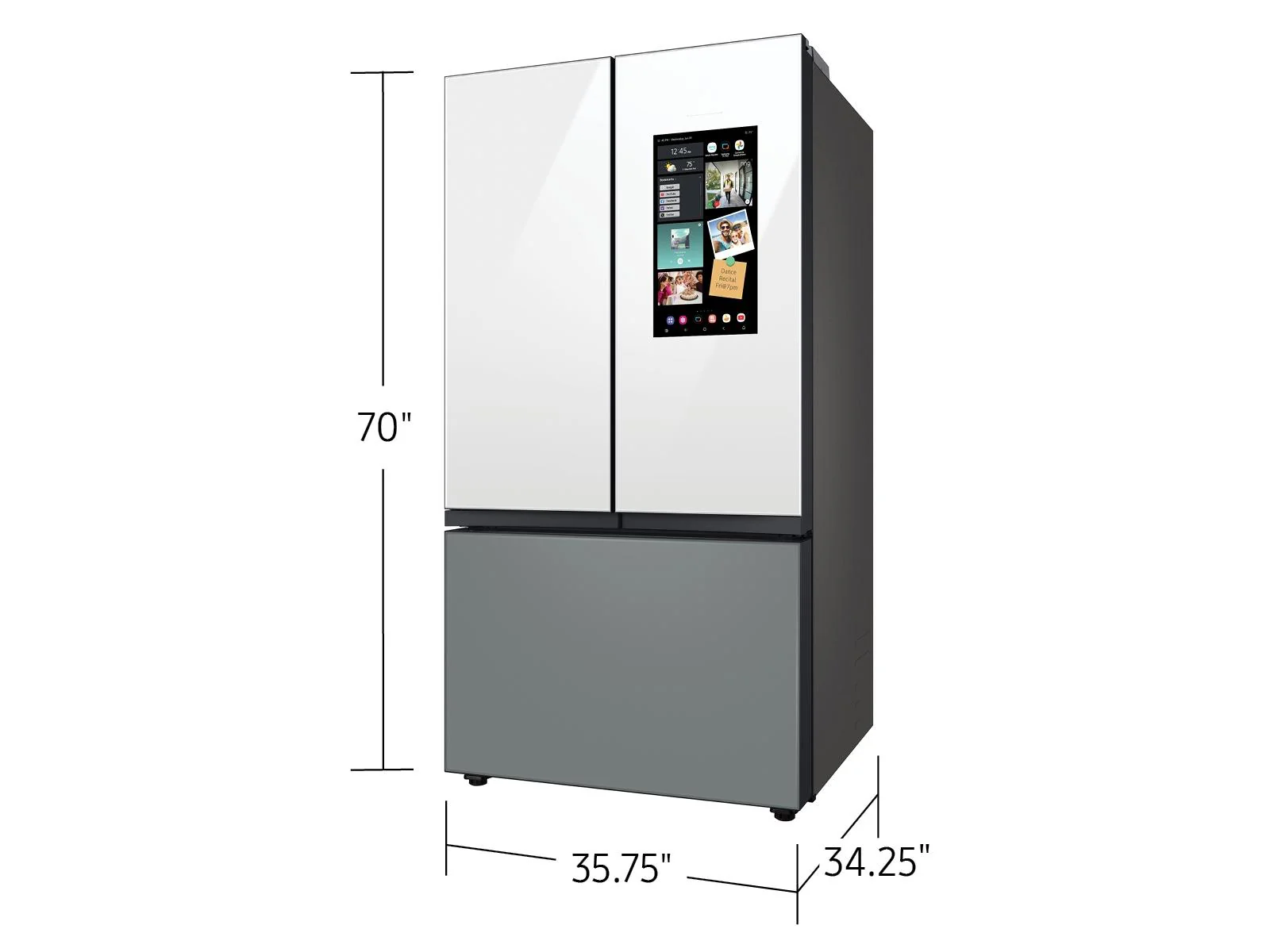 SAMSUNG RF30BB69006M Bespoke 3-Door French Door Refrigerator (30 cu. ft.) - with Top Left and Family Hub™ Panel in White Glass - and Matte Grey Glass Bottom Door Panel Gray - Image 3