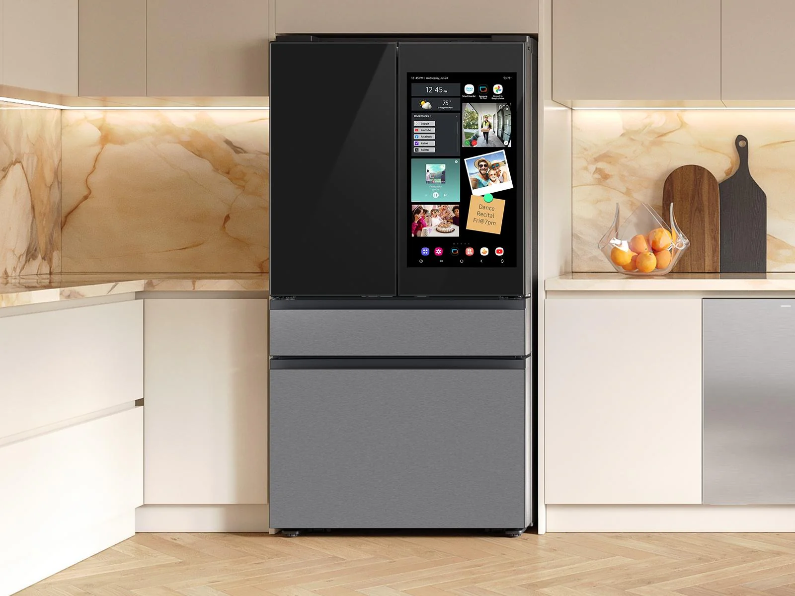 SAMSUNG RF90F23AECR Bespoke 23 cu. ft. Counter Depth 4-Door French Door Refrigerator with AI Family Hub™+ & AI Vision Inside™ in Charcoal Glass and in Stainless Steel Black On Stainless - Image 12