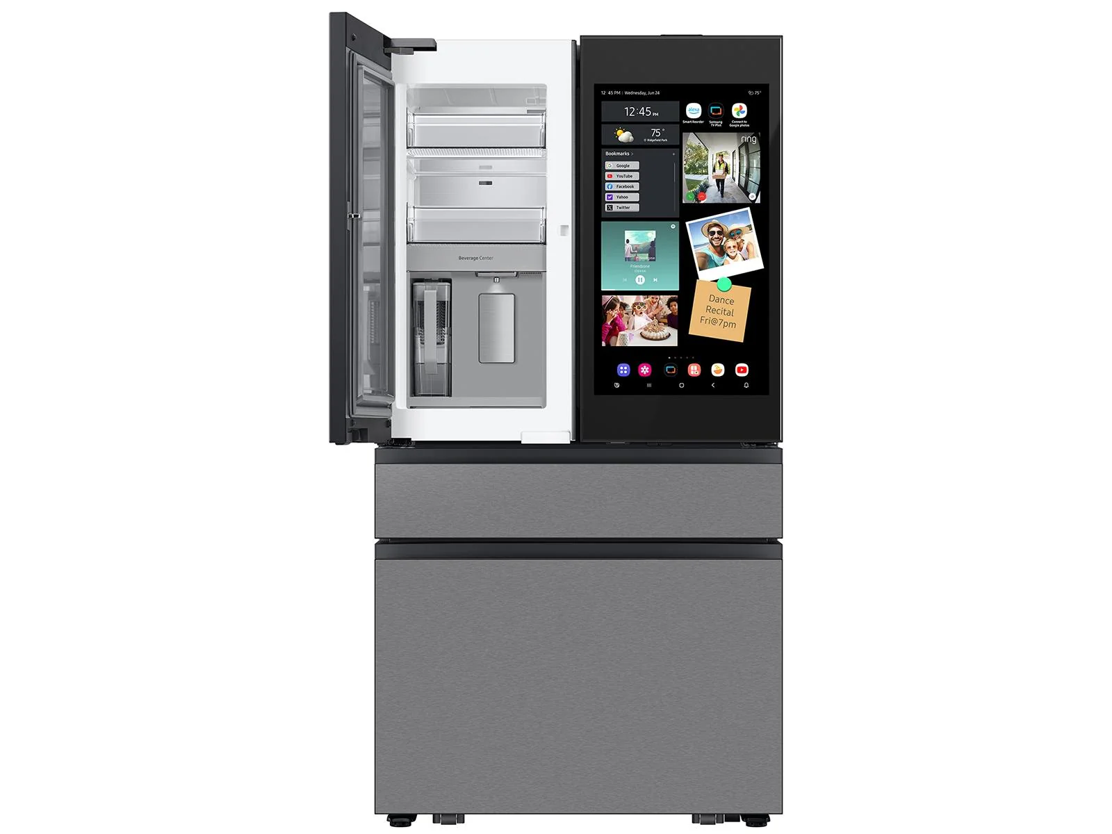 SAMSUNG RF90F23AECR Bespoke 23 cu. ft. Counter Depth 4-Door French Door Refrigerator with AI Family Hub™+ & AI Vision Inside™ in Charcoal Glass and in Stainless Steel Black On Stainless - Image 13