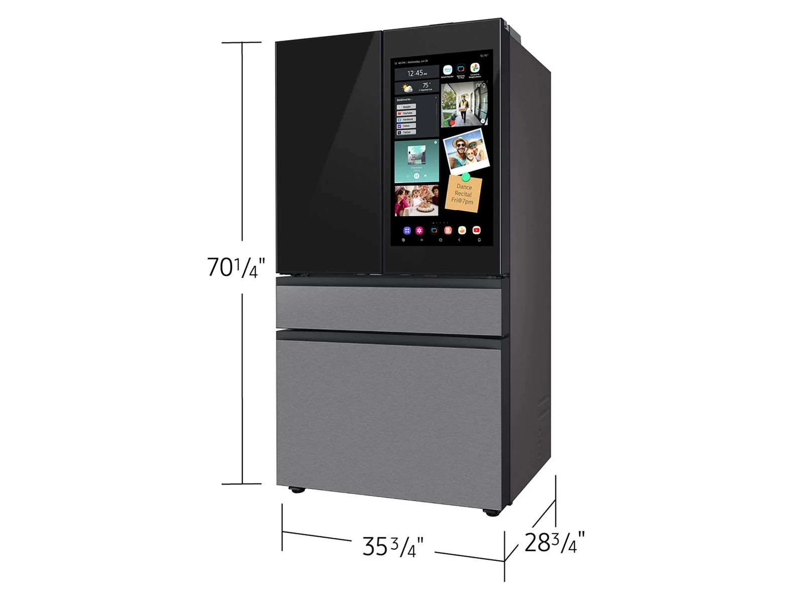SAMSUNG RF90F23AECR Bespoke 23 cu. ft. Counter Depth 4-Door French Door Refrigerator with AI Family Hub™+ & AI Vision Inside™ in Charcoal Glass and in Stainless Steel Black On Stainless - Image 3