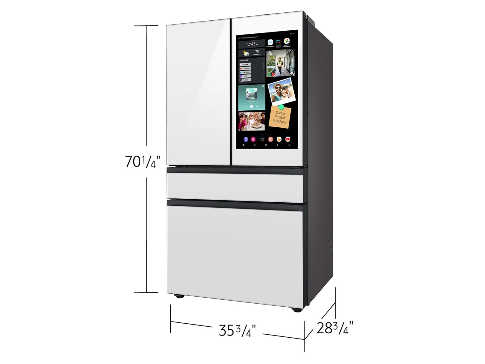SAMSUNG RF90F23AEW Bespoke 23 cu. ft. Counter Depth 4-Door French Door Refrigerator with AI Family Hub™+ AI Vision Inside™ in White Glass White - Image 3