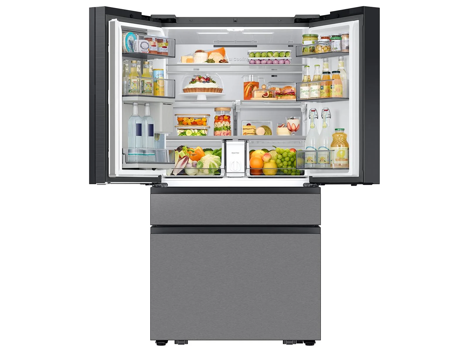 SAMSUNG RF90F29AECR Bespoke 29 cu. ft. 4-Door French Door Refrigerator with AI Family Hub™+ & AI Vision Inside™ in Charcoal Glass and in Stainless Steel Black On Stainless - Image 17