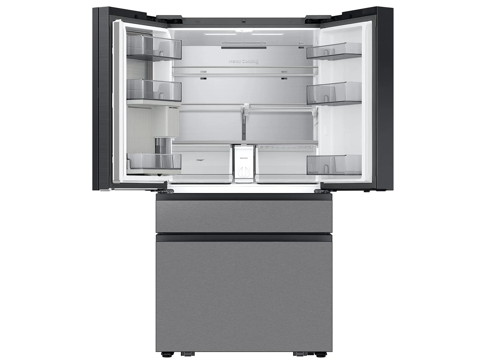 SAMSUNG RF90F29AECR Bespoke 29 cu. ft. 4-Door French Door Refrigerator with AI Family Hub™+ & AI Vision Inside™ in Charcoal Glass and in Stainless Steel Black On Stainless - Image 5