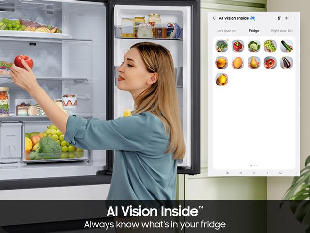 SAMSUNG RF90F29AECR Bespoke 29 cu. ft. 4-Door French Door Refrigerator with AI Family Hub™+ & AI Vision Inside™ in Charcoal Glass and in Stainless Steel Black On Stainless - Image 9