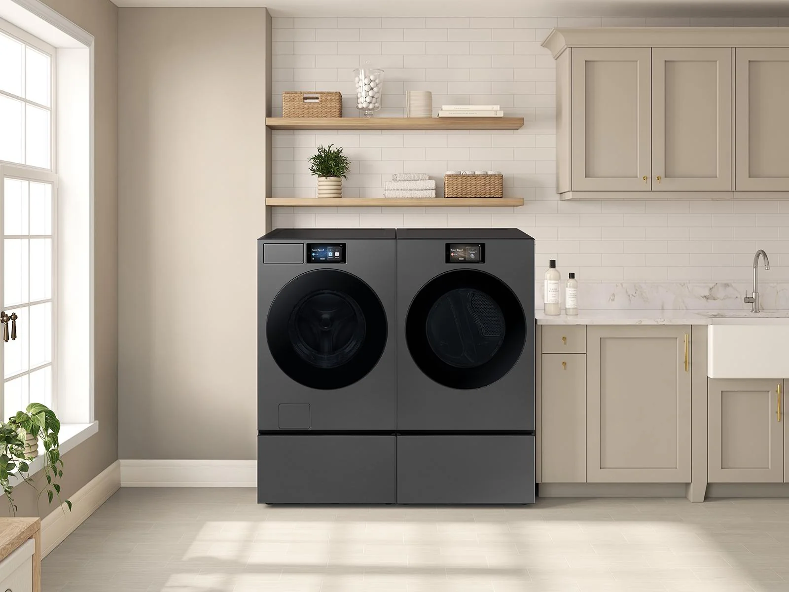 SAMSUNG WE602NS Bespoke 27" Wide Laundry Pedestal with Storage Drawer in Dark Steel - Image 5