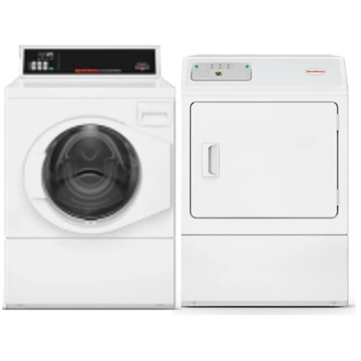 Speed Queen SFNNYRSP118TW01 27 Inch Commercial Front Load Washer & Speed Queen LDGE5BGS113TW01 27 Inch Commercial Gas Dryer