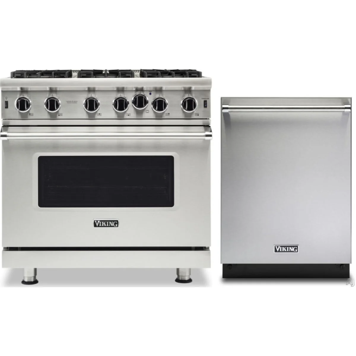 Viking 2-Piece Package VGIC53626BSS 36 Inch Freestanding Professional Gas Range and VDWU524SS 24 Inch Fully Integrated Dishwasher