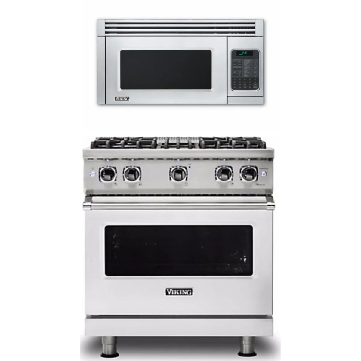 Viking 2-Piece Package VGR5304BSS 30 Inch Freestanding Professional Gas Range and VMOR506SS 30 Inch Convection Microwave Hood