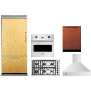 Viking 5-Piece Package FDBB5364L 36 Built-In Panel-Ready Bottom-Freezer Refrigerator and VGSU53616BSS 36 5 Cooktop and VSOE130SS 30 5 Wall Oven and FDWU524 24 Integrated Panel-Ready In Dishwasher and VCWH53648SS 36 Hood