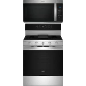 Whirlpool 2-Piece Package WFGS7530RZ 30 Inch Freestanding Gas Smart Range and WMMS3130RS 1.7 cu. ft. Over-the-Range Microwave Oven