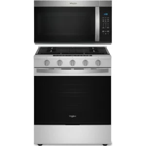 Whirlpool 2-Piece Package WSGS7530RZ 30 Inch Slide-In Gas Smart Range and WMMS3130RS 1.7 cu. ft. Over-the-Range Microwave Oven