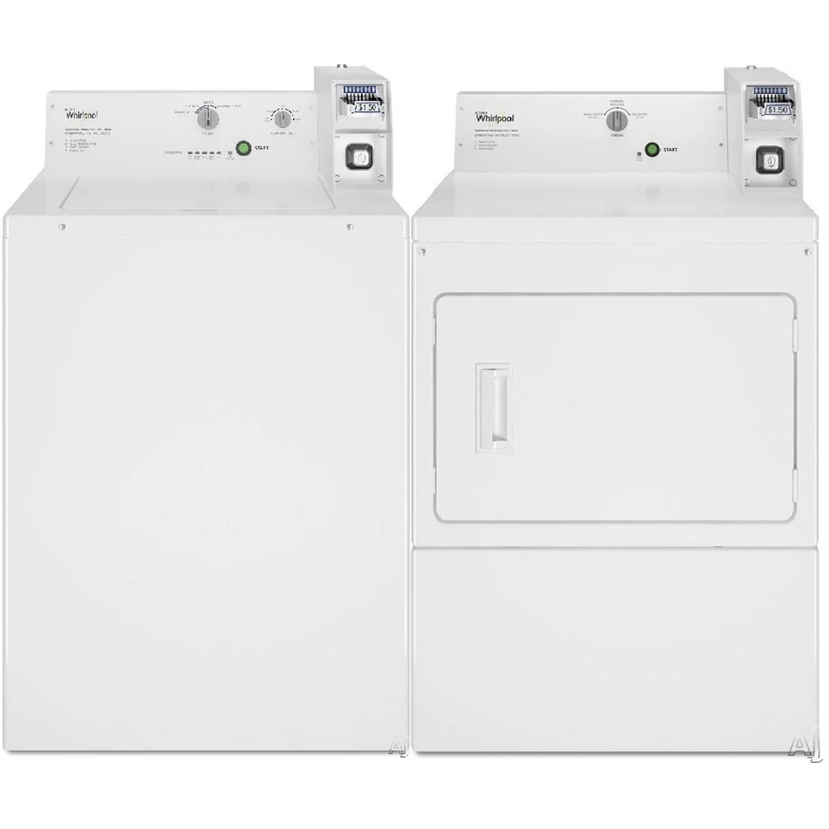 Whirlpool CAE2745FQ 27 Inch Top Load Commercial Washer & Whirlpool CEM2745FQ 27 Inch Electric Commercial Dryer
