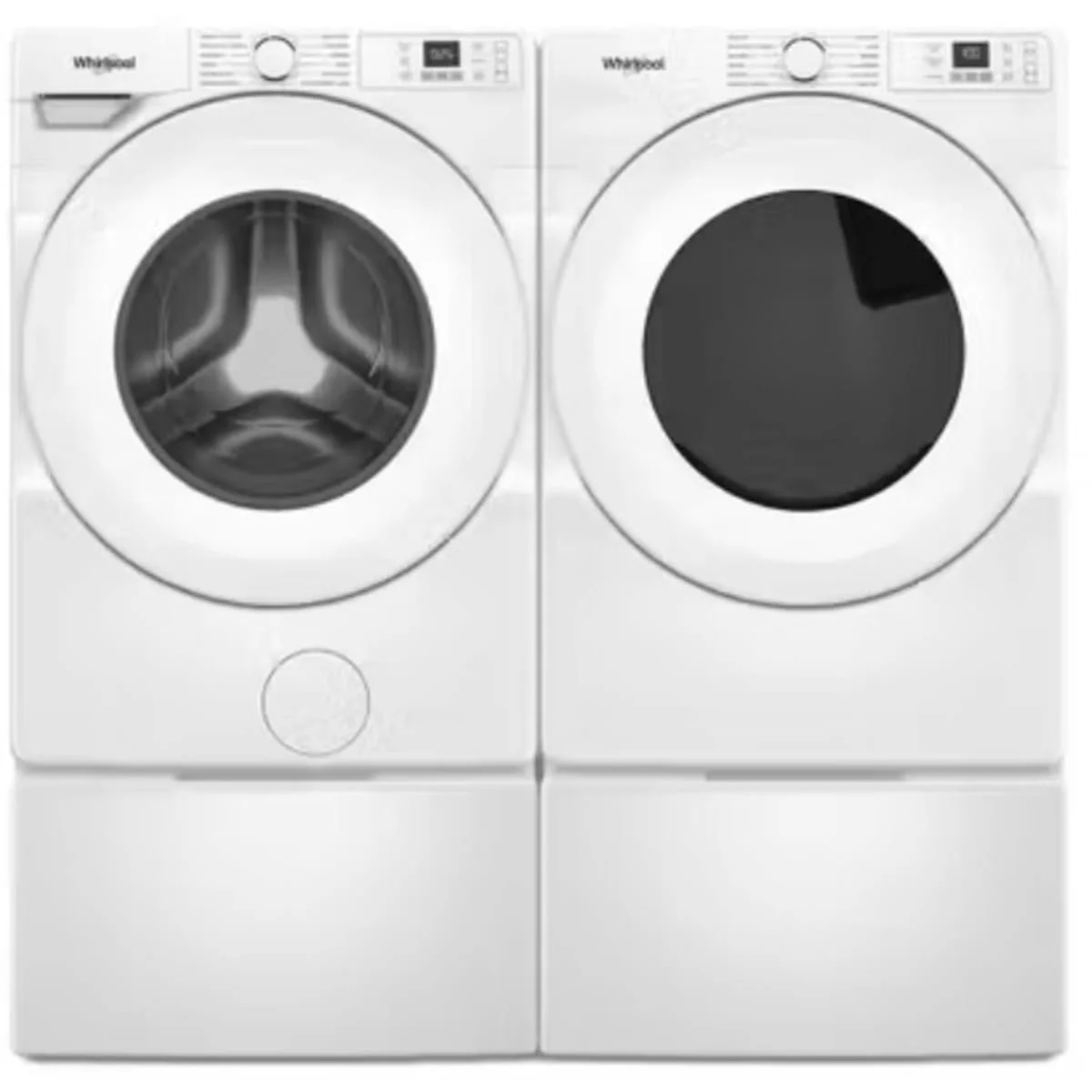Whirlpool WFW4720RW 4.5 cu ft Front Load Washer & Whirlpool WED4720RW 7.4 cu ft Capacity Smart Electric Dryer with Whirlpool WFP2715HW 15.5 Inch Pedestal for Front Load Washer and Dryer