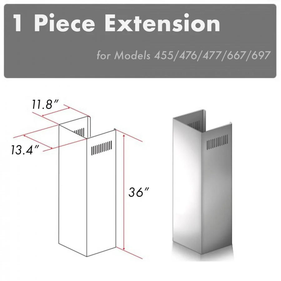 ZLINE KITCHEN AND BATH 1PCEXT455476477667697 ZLINE 1-36 in. Chimney Extension for 9 ft. to 10 ft. Ceilings (1PCEXT-455/476/477/667/697)