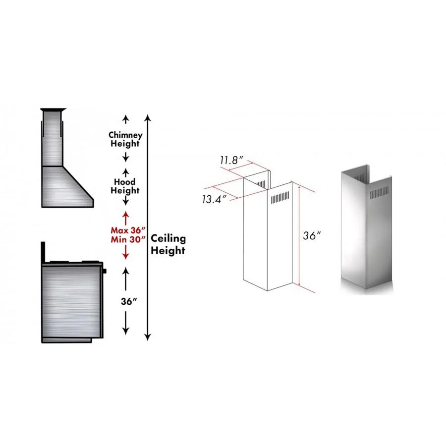 ZLINE KITCHEN AND BATH 1PCEXT455476477667697 ZLINE 1-36 in. Chimney Extension for 9 ft. to 10 ft. Ceilings (1PCEXT-455/476/477/667/697) - Image 3