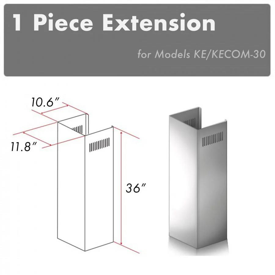ZLINE KITCHEN AND BATH 1PCEXTKEKECOM30 ZLINE 1-36 in. Chimney Extension for 9 ft. to 10 ft. Ceilings (1PCEXT-KE/KECOM-30)