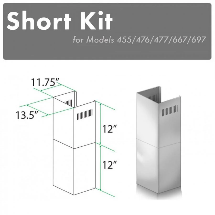 ZLINE KITCHEN AND BATH SK455476477667697 ZLINE 2-12 in. Short Chimney Pieces for 8 ft. Ceilings (SK-455/476/477/667/697)