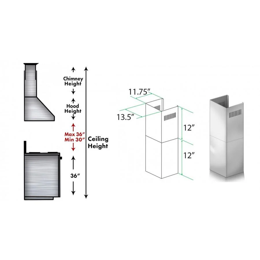 ZLINE KITCHEN AND BATH SK455476477667697 ZLINE 2-12 in. Short Chimney Pieces for 8 ft. Ceilings (SK-455/476/477/667/697) - Image 3