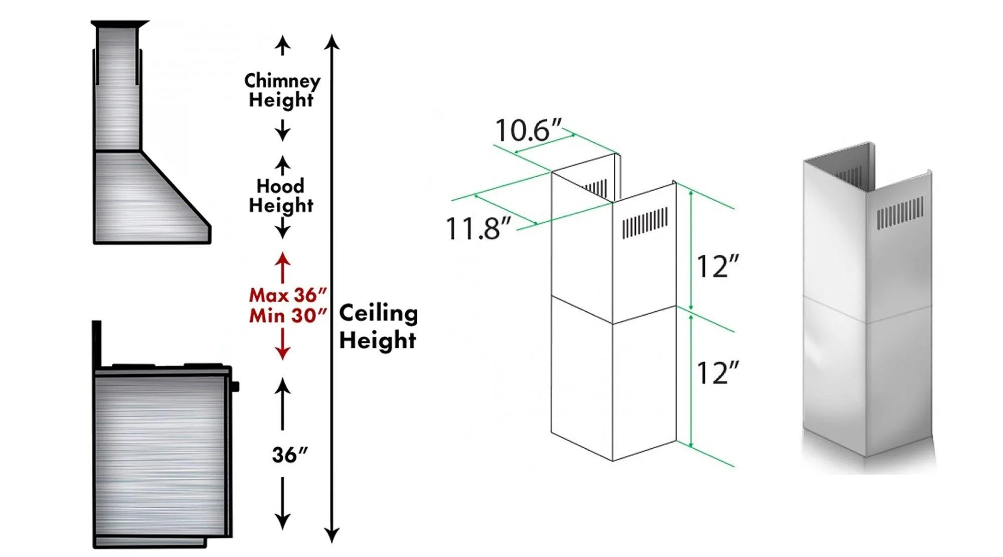 ZLINE KITCHEN AND BATH SK587597 ZLINE 2-12 in. Short Chimney Pieces for 7.7 ft. to 8 ft. Ceilings (SK-587/597) - Image 3