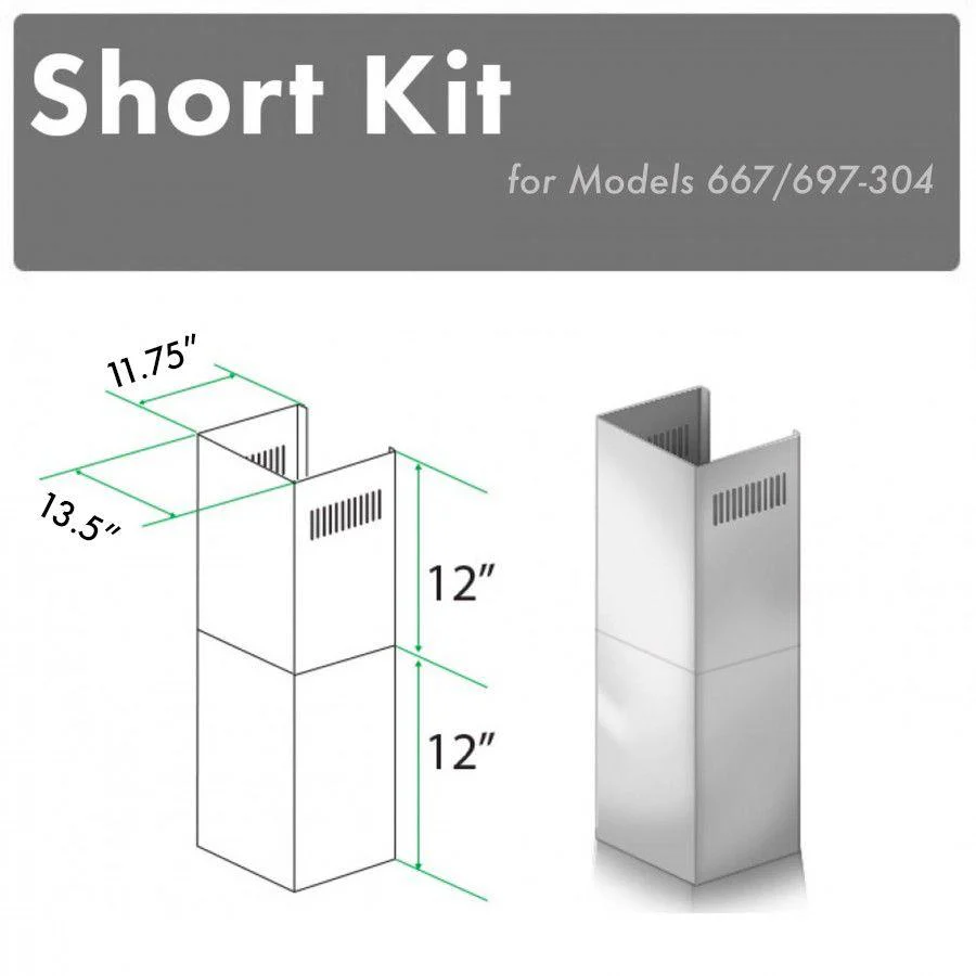 ZLINE KITCHEN AND BATH SK667697304 ZLINE 2-12 in. Short Chimney Pieces for 8 ft. Ceilings (SK-667/697-304)