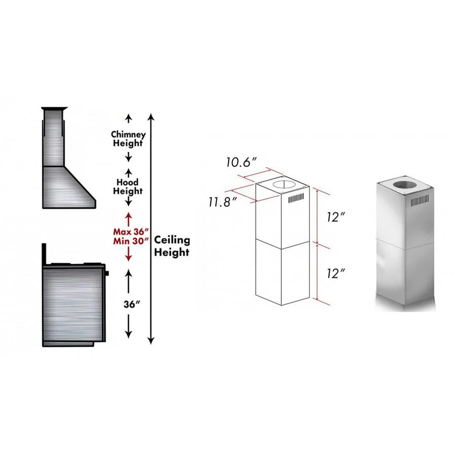 ZLINE KITCHEN AND BATH SKGL1IGL2IKE2IKL3I ZLINE 2-12 in. Short Chimney Pieces (SK-GL1i/GL2i/KE2i/KL3i) - Image 3