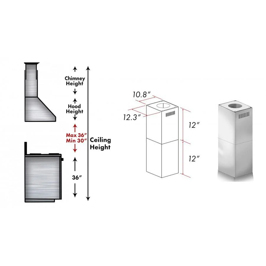 ZLINE KITCHEN AND BATH SKGL5I ZLINE 2-12 in. Short Chimney Pieces for 7 ft. to 8 ft. Ceilings (SK-GL5i) - Image 3