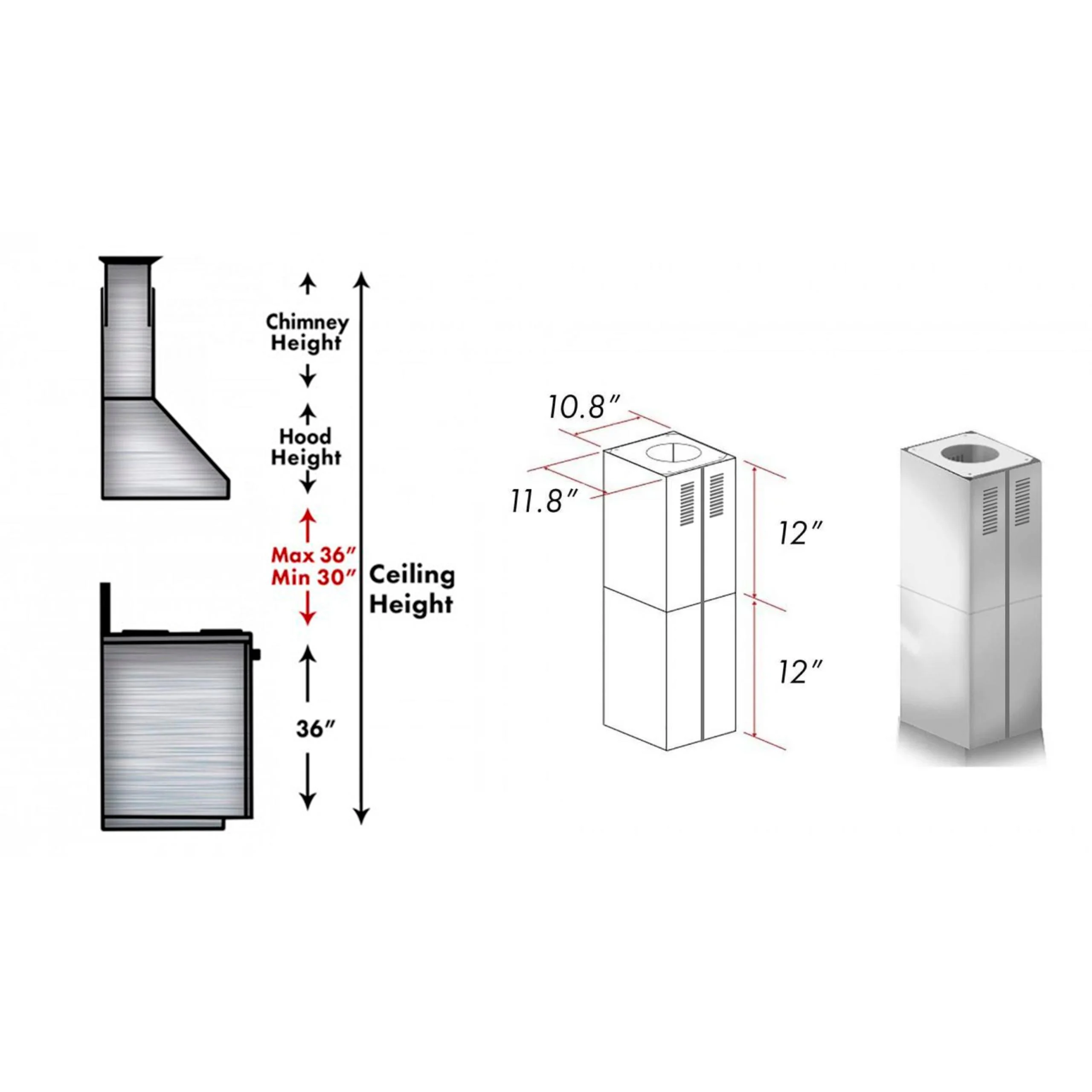 ZLINE KITCHEN AND BATH SKGL9I ZLINE 2-12 in. Short Chimney Pieces for 7 ft. to 8 ft. Ceilings (SK-GL9i) - Image 2