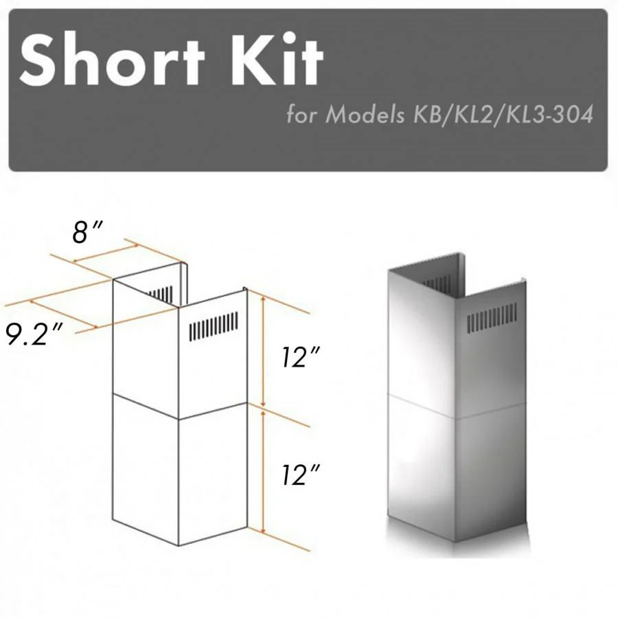 ZLINE KITCHEN AND BATH SKKBKL2KL3304 ZLINE 2-12 in. Short Chimney Pieces for 7.4 ft. to 8 ft. Ceilings (SK-KB/KL2/KL3-304)