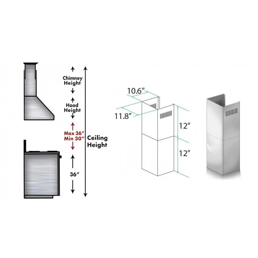 ZLINE KITCHEN AND BATH SKKEKECOM30 ZLINE 2-12 in. Short Chimney Pieces for 7 ft. to 8 ft. Ceilings (SK-KE/KECOM-30) - Image 3
