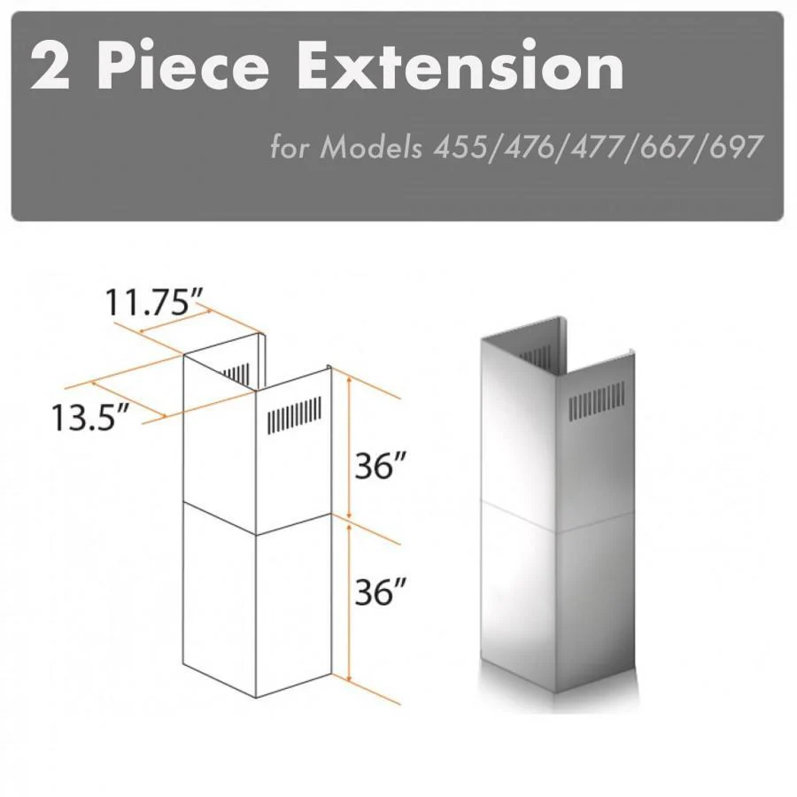 ZLINE KITCHEN AND BATH 2PCEXT455476477667697 ZLINE 2-36 in. Chimney Extensions for 10 ft. to 12 ft. Ceilings (2PCEXT-455/476/477/667/697)