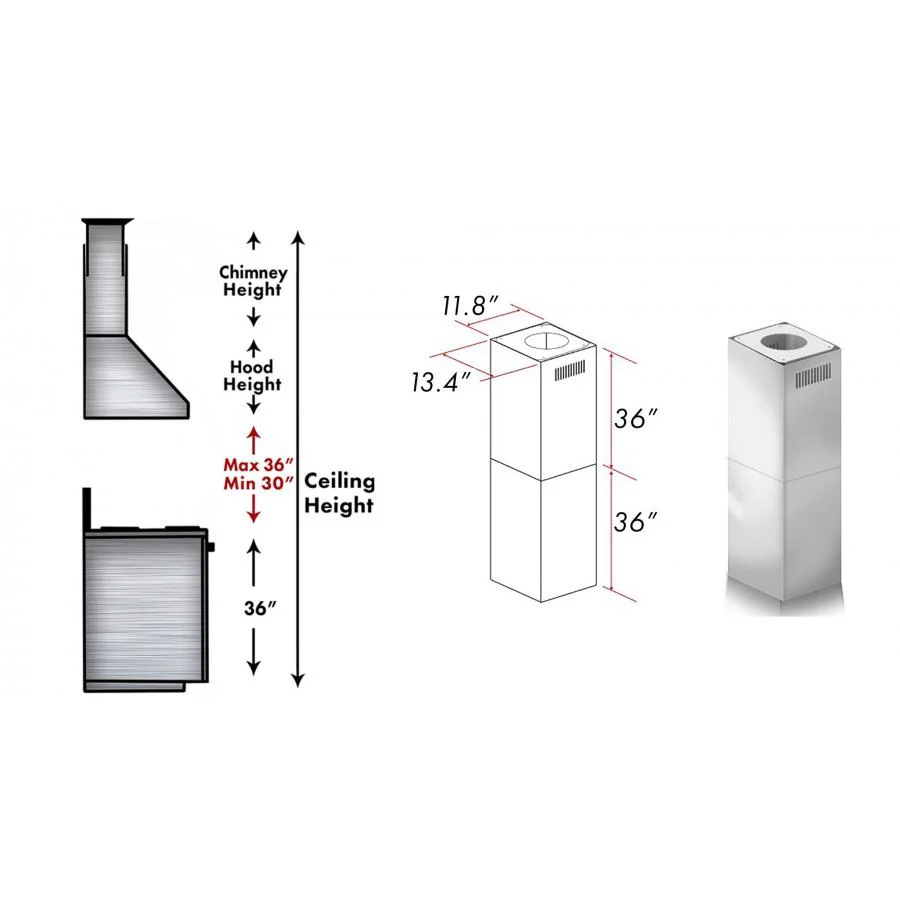 ZLINE KITCHEN AND BATH 2PCEXT455476477667697 ZLINE 2-36 in. Chimney Extensions for 10 ft. to 12 ft. Ceilings (2PCEXT-455/476/477/667/697) - Image 2
