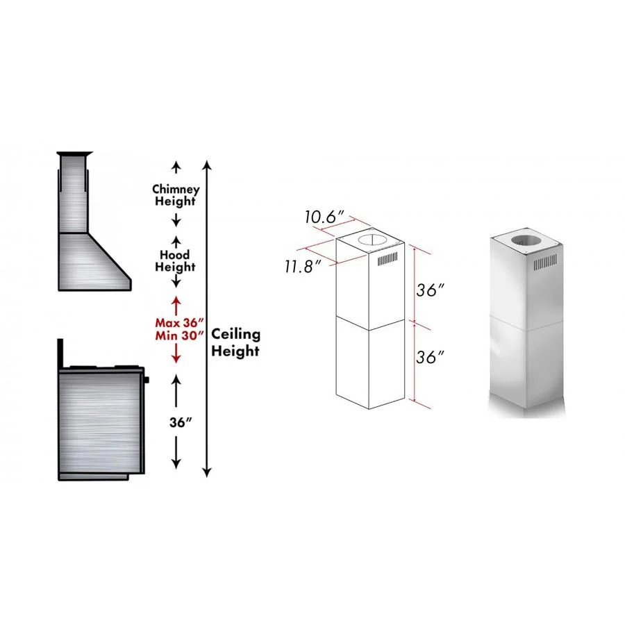 ZLINE KITCHEN AND BATH 2PCEXT587597 ZLINE 2-36 in. Chimney Extensions for 10 ft. to 12 ft. Ceilings (2PCEXT-587/597) - Image 3