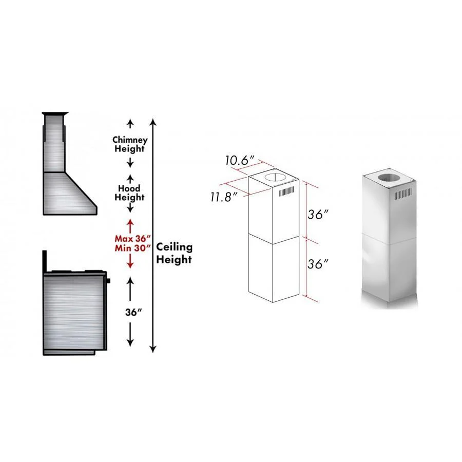 ZLINE KITCHEN AND BATH 2PCEXT597I ZLINE 2-36 in. Chimney Extensions for 10 ft. to 12 ft. Ceilings (2PCEXT-597i) - Image 3