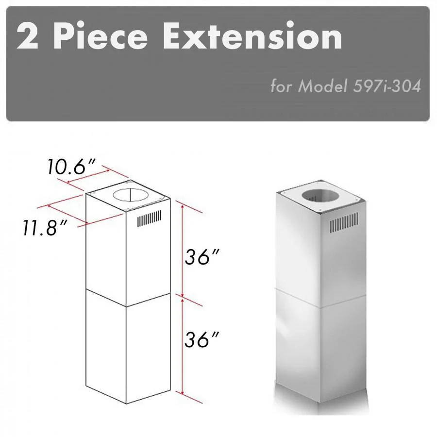 ZLINE KITCHEN AND BATH 2PCEXT597I304 ZLINE 2-36 in. Chimney Extensions for 10 ft. to 12 ft. Ceilings (2PCEXT-597i-304)