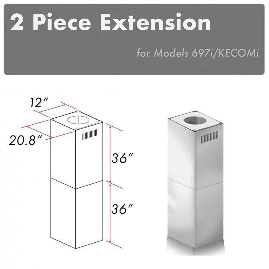 ZLINE KITCHEN AND BATH 2PCEXT697IKECOMI ZLINE 2-36 in. Chimney Extensions for 10 ft. to 12 ft. Ceilings (2PCEXT-697i/KECOMi)