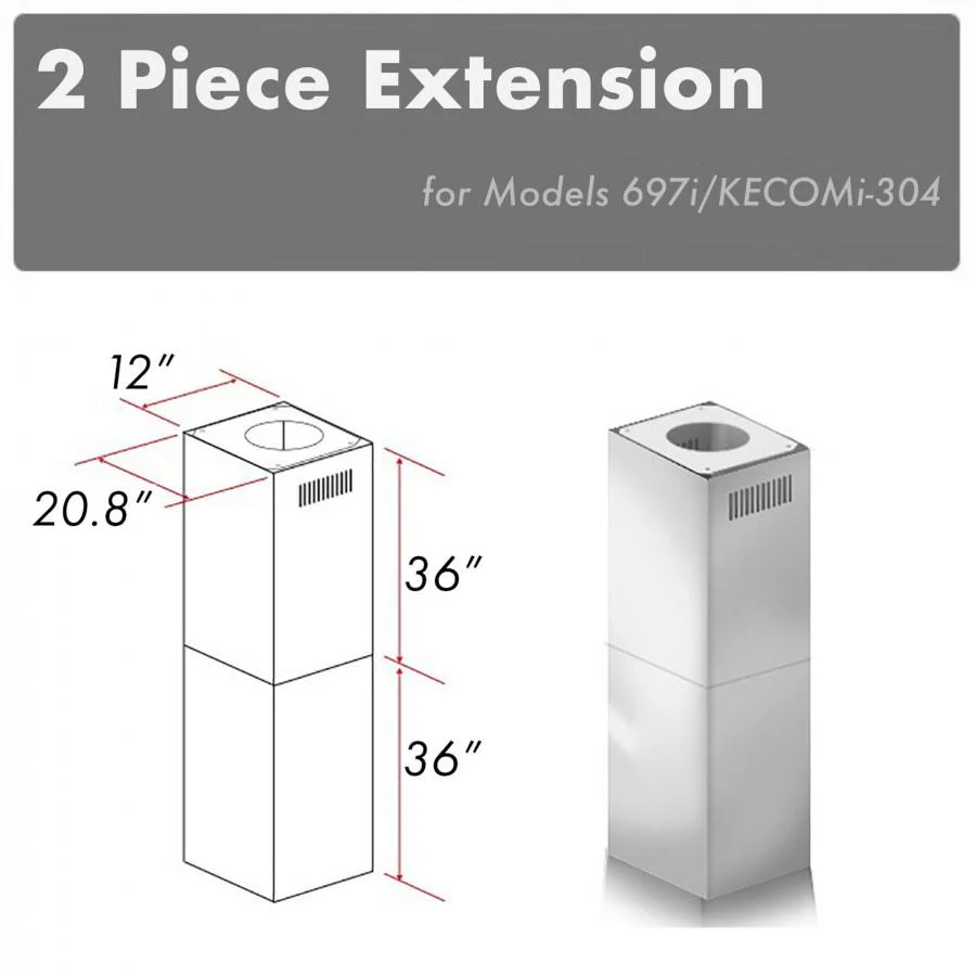 ZLINE KITCHEN AND BATH 2PCEXT697IKECOMI304 ZLINE 2-36 in. Chimney Extensions for 10 ft. to 12 ft. Ceilings (2PCEXT-697i/KECOMi-304)