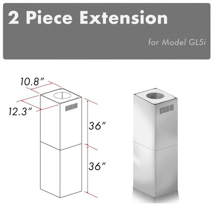 ZLINE KITCHEN AND BATH 2PCEXTGL5I ZLINE 2-36 in. Chimney Extensions for 10 ft. to 12 ft. Ceilings (2PCEXT-GL5i)