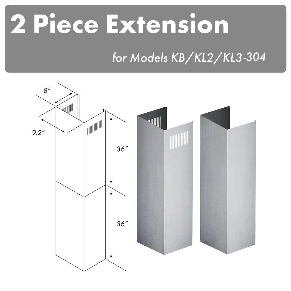 ZLINE KITCHEN AND BATH 2PCEXTKBKL2KL3304 ZLINE 2-36 in. Chimney Extensions for 10 ft. to 12 ft. Ceilings (2PCEXT-KB/KL2/KL3-304)