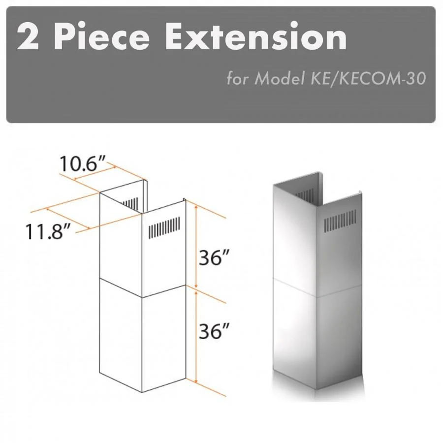 ZLINE KITCHEN AND BATH 2PCEXTKEKECOM30 ZLINE 2-36 in. Chimney Extensions for 10 ft. to 12 ft. Ceilings (2PCEXT-KE/KECOM-30)