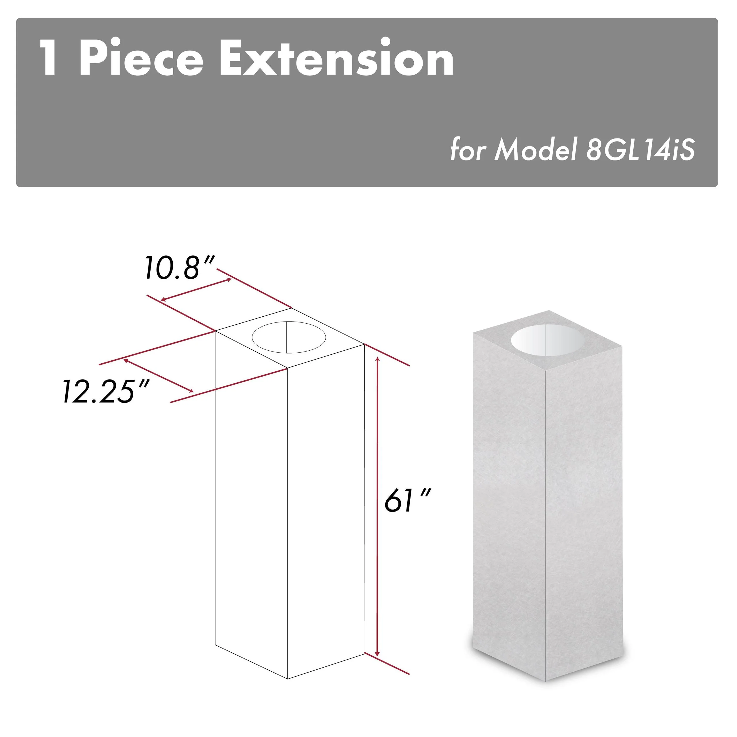 ZLINE KITCHEN AND BATH 8GL14ISE ZLINE 61 in. Satin in Stainless Steel Chimney Extension for Ceilings up to 12.5 ft. (8GL14iS-E) - Image 2
